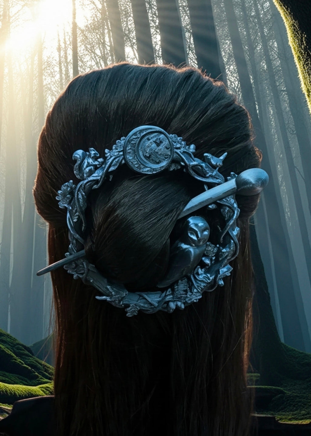 Hair brooch - forest theme featuring an owl and a squirrel - 3d printed