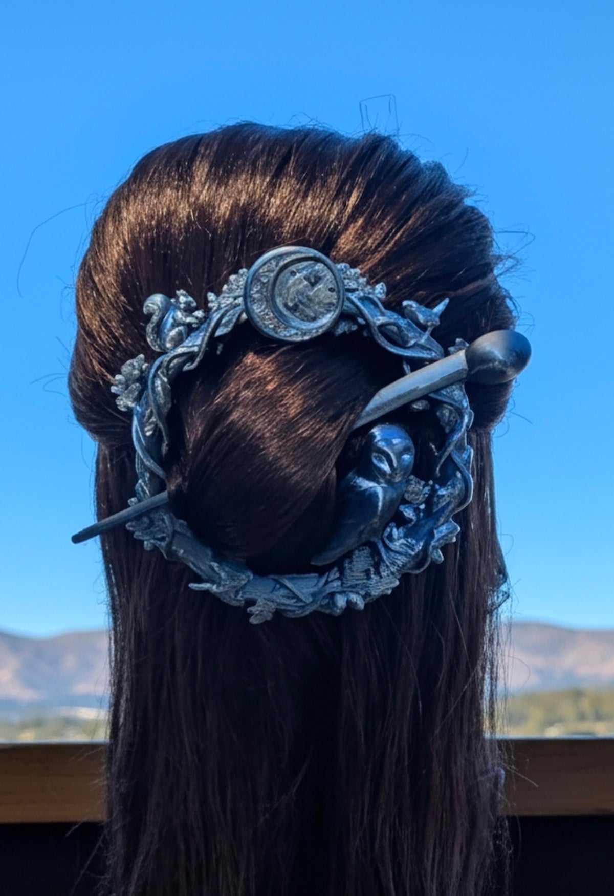 Hair brooch - forest theme featuring an owl and a squirrel - 3d printed