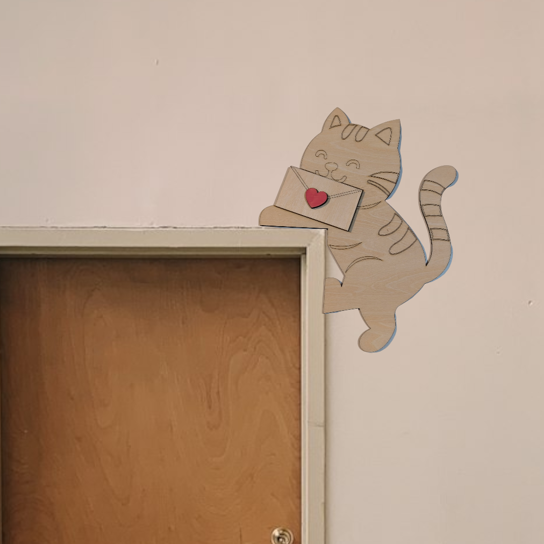 Cat door topper with love heart on envelope